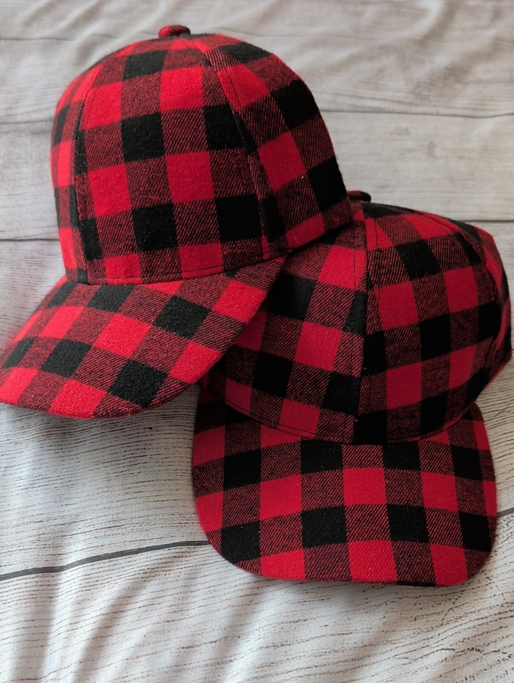 Red and Black Buffalo Plaid Cap Bundle- Brand Unknown